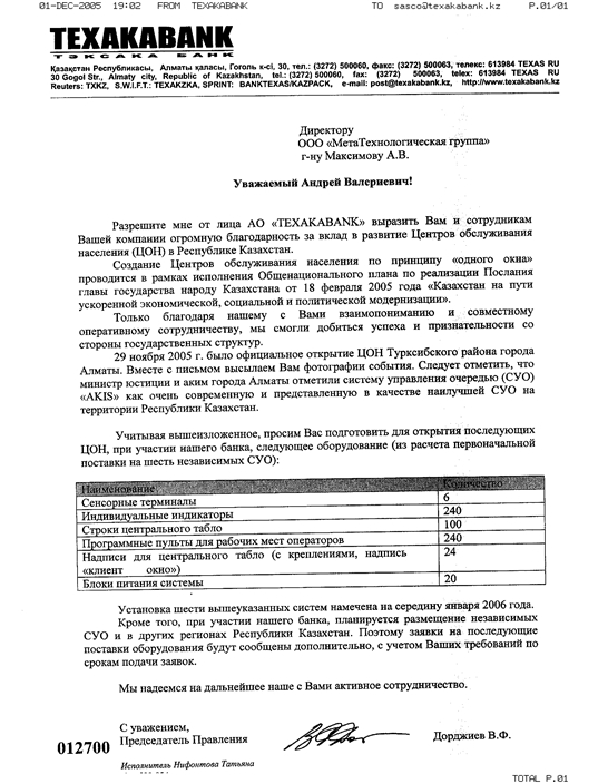 Отзывы клиентов о системах электронной очереди 2005_Texakabank